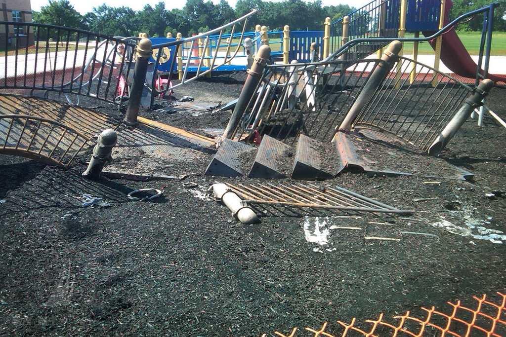 image of cedar hills elementary school playground equipment burned down