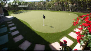 SYNLawn artificial grass golf backyard putting green pavers and garden
