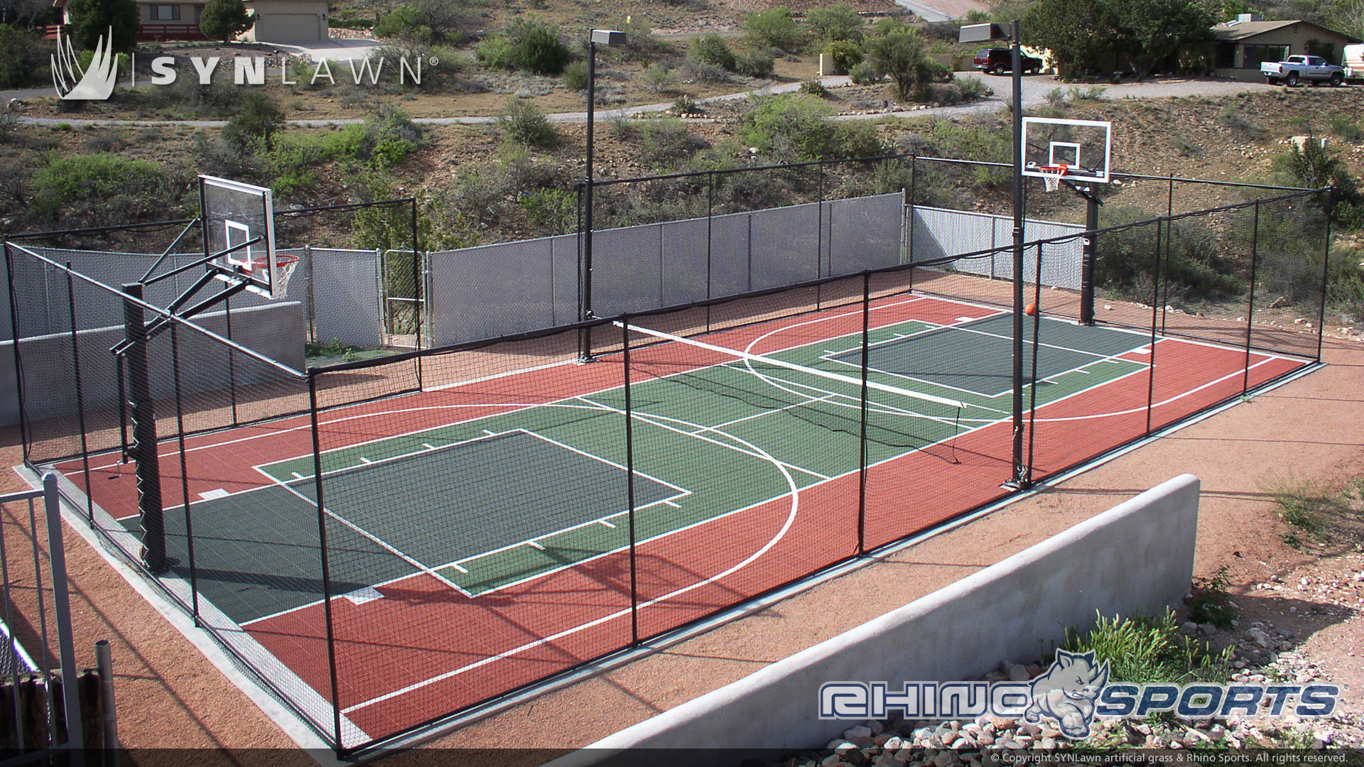 image of a multi-sport backyard court for basketball and tennis