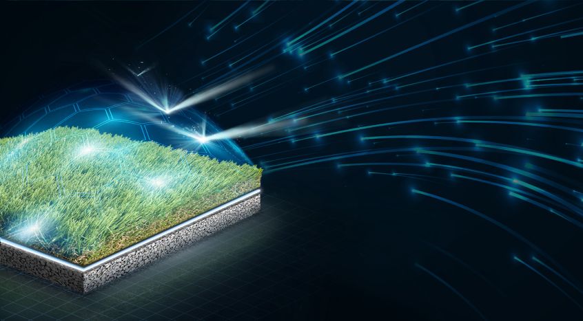 light reflecting off a dome like structure over turf