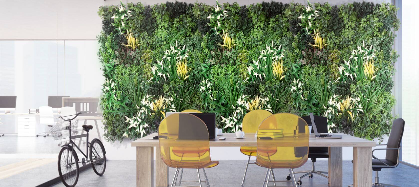 Interior office with an artificial green wall