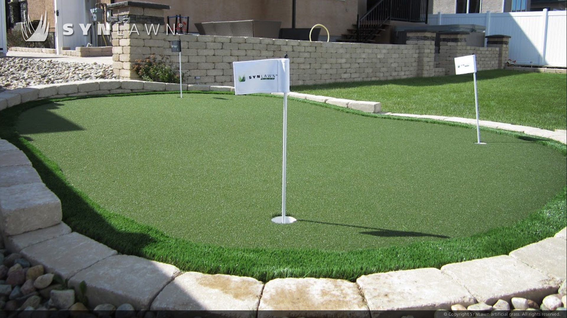 image of Synthetic custom backyard golf putting green by SYNLawn Landscaping located in Regina Saskatchewan Canada