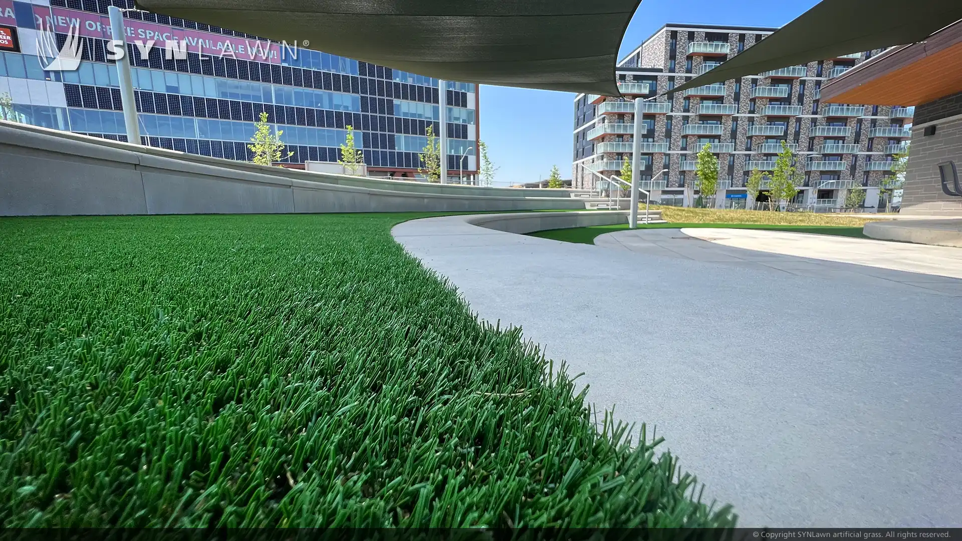 image of SYNLawn artificial grass at West 5 net zero community amphitheater London Toronto Ontario